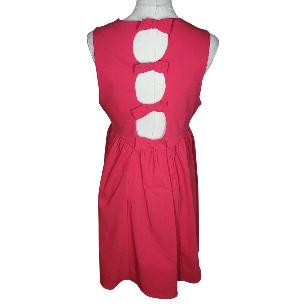 Maeve Pink Bow Back Dress Medium Valentine's Day Mini Fit Flare Chic Cottagecore - Picture 7 of 9